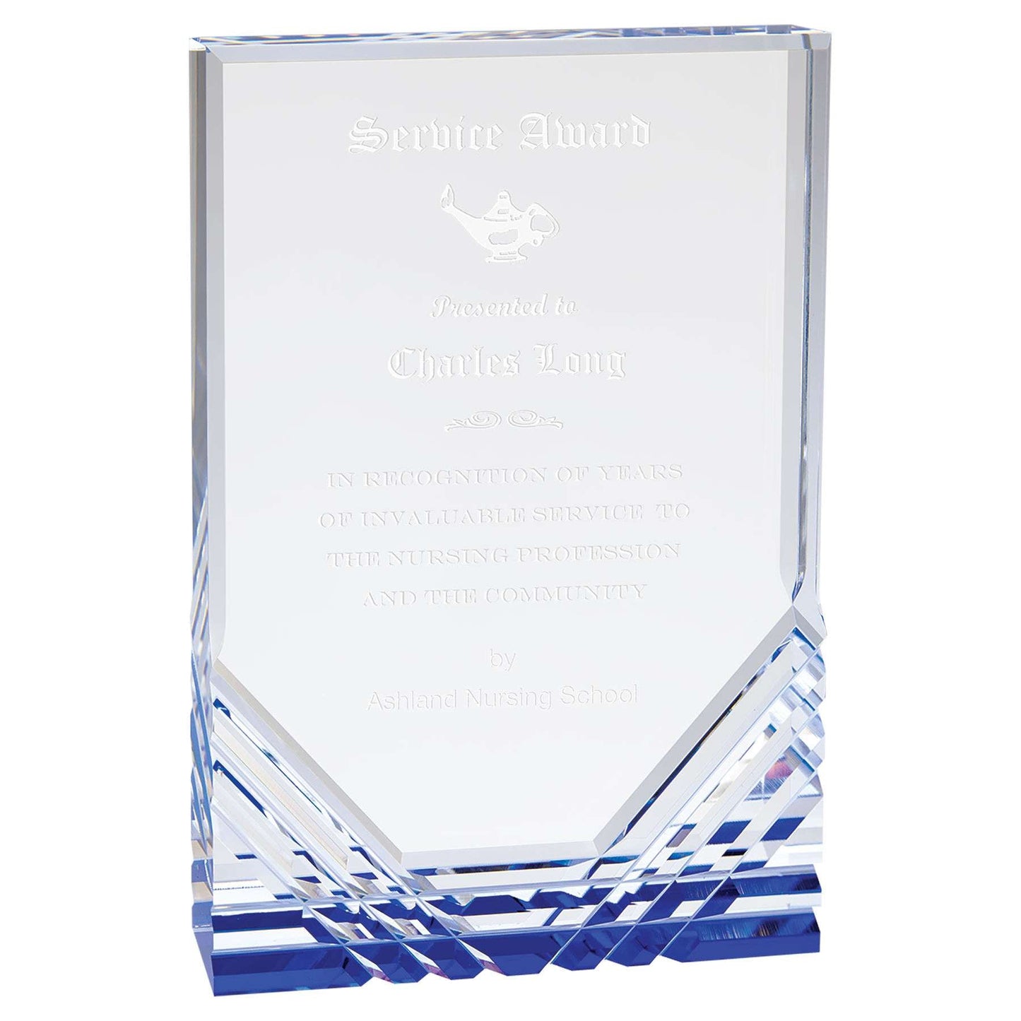Jewel Mirage Acrylic Trophy - Blue or Gold | Engraved Acrylic Award - 6", 7" or 8" Tall Decade Awards