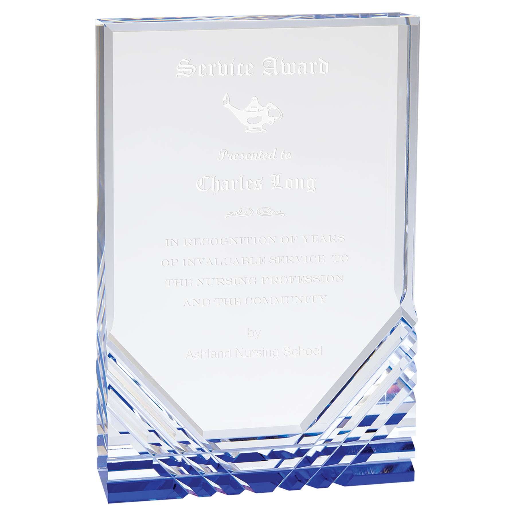 Jewel Mirage Acrylic Trophy - Blue or Gold | Engraved Acrylic Award - 6", 7" or 8" Tall Decade Awards