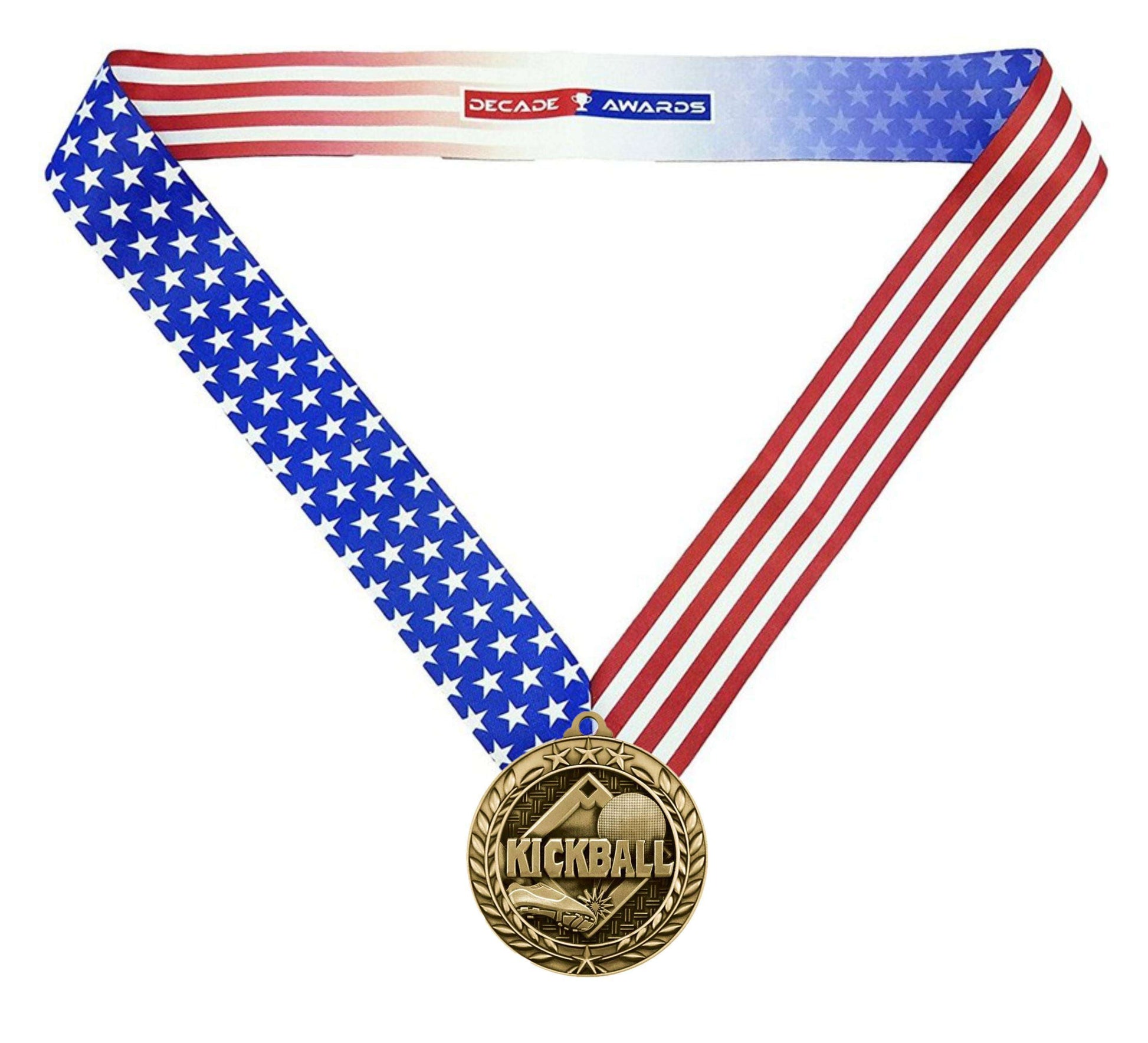 Kickball Wreath Medal | Engraved Gold Kickball Medallion - 2.75 Inch Wide Decade Awards