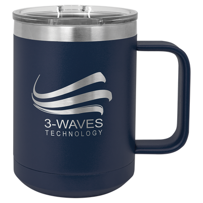 Navy Blue 15 oz Vacuum Insulated Mug with Slider Lid - Personalized