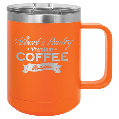 Orange 15 oz Vacuum Insulated Mug with Slider Lid - Personalized