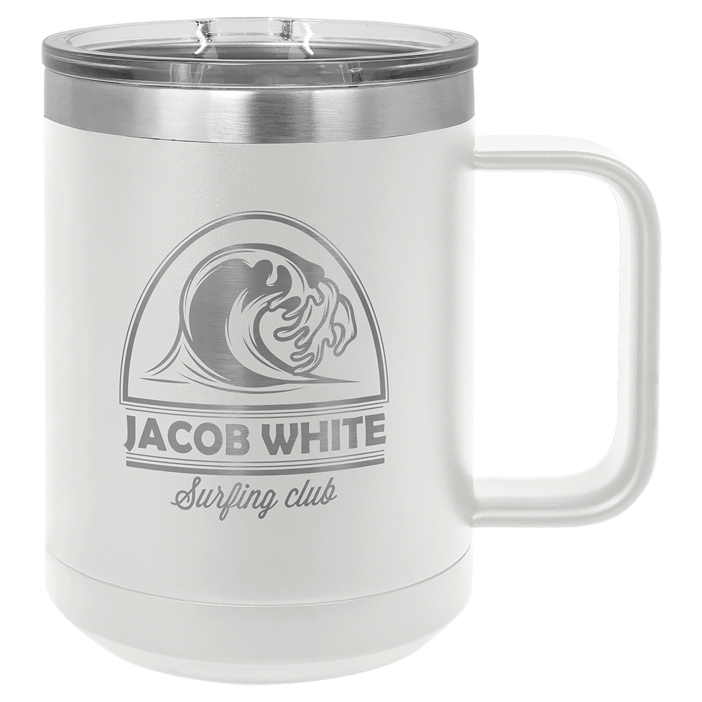 White 15 oz Vacuum Insulated Mug with Slider Lid - Personalized