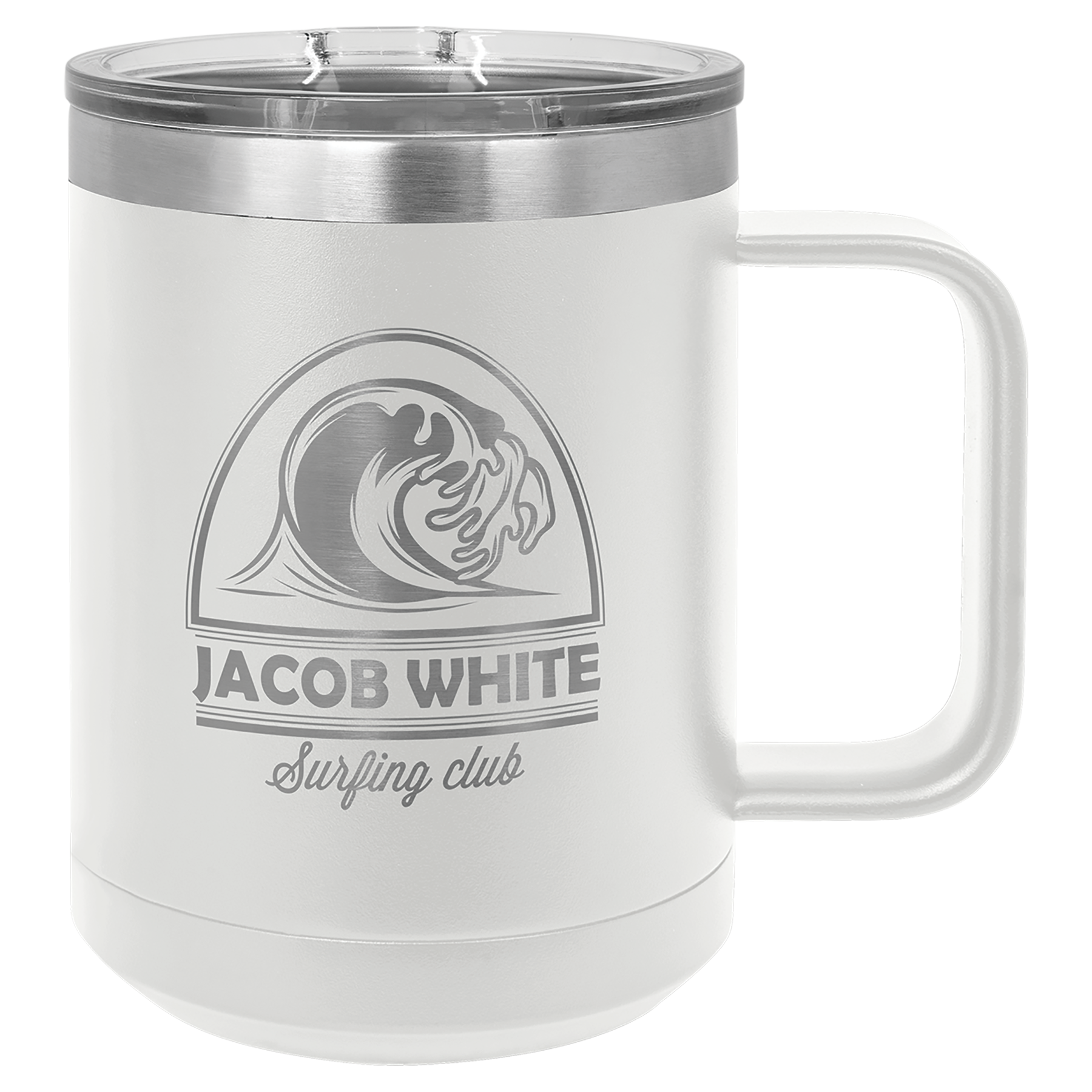 White 15 oz Vacuum Insulated Mug with Slider Lid - Personalized