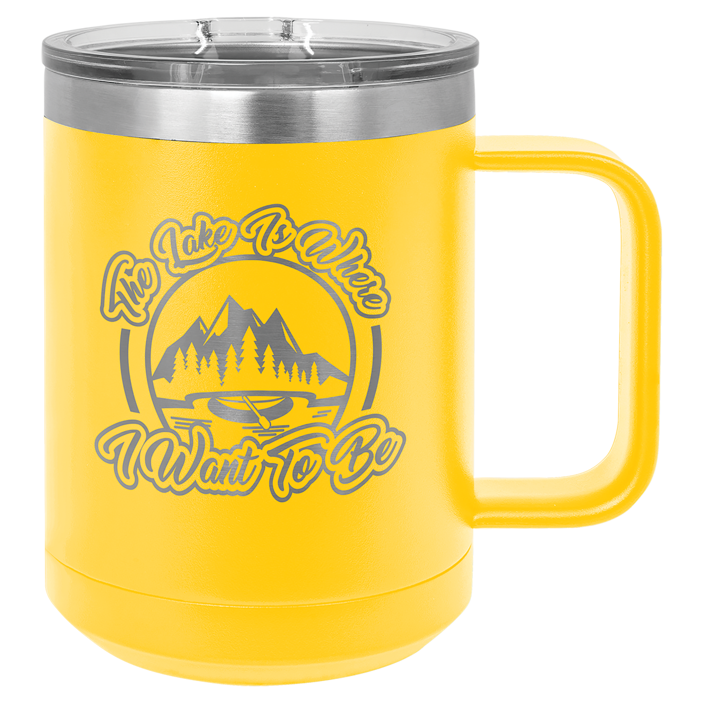 Yellow 15 oz Vacuum Insulated Mug with Slider Lid - Personalized
