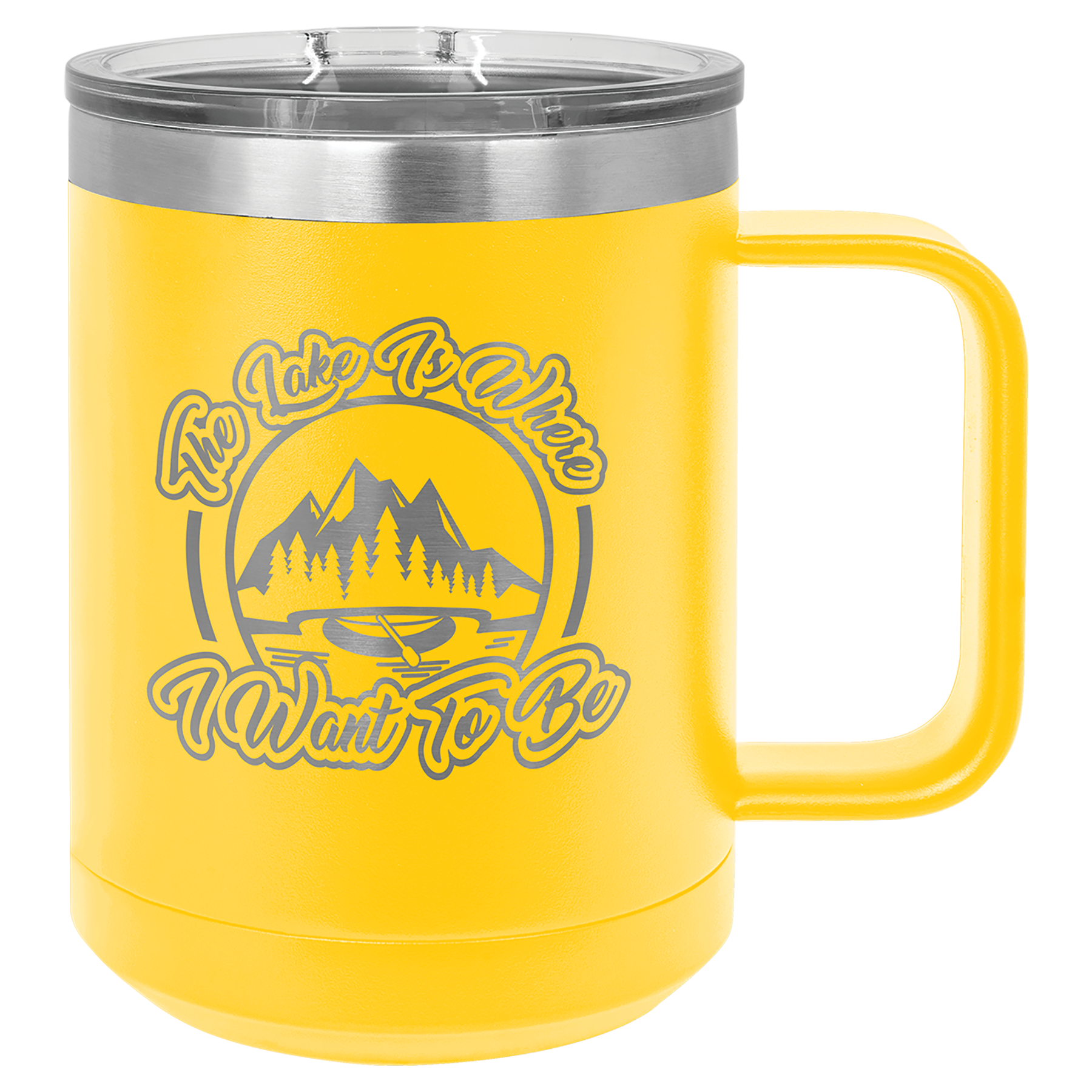 Yellow 15 oz Vacuum Insulated Mug with Slider Lid - Personalized
