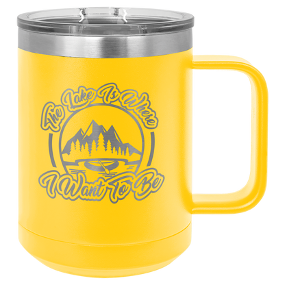 Yellow 15 oz Vacuum Insulated Mug with Slider Lid - Personalized