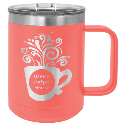 Coral 15 oz Vacuum Insulated Mug with Slider Lid - Personalized