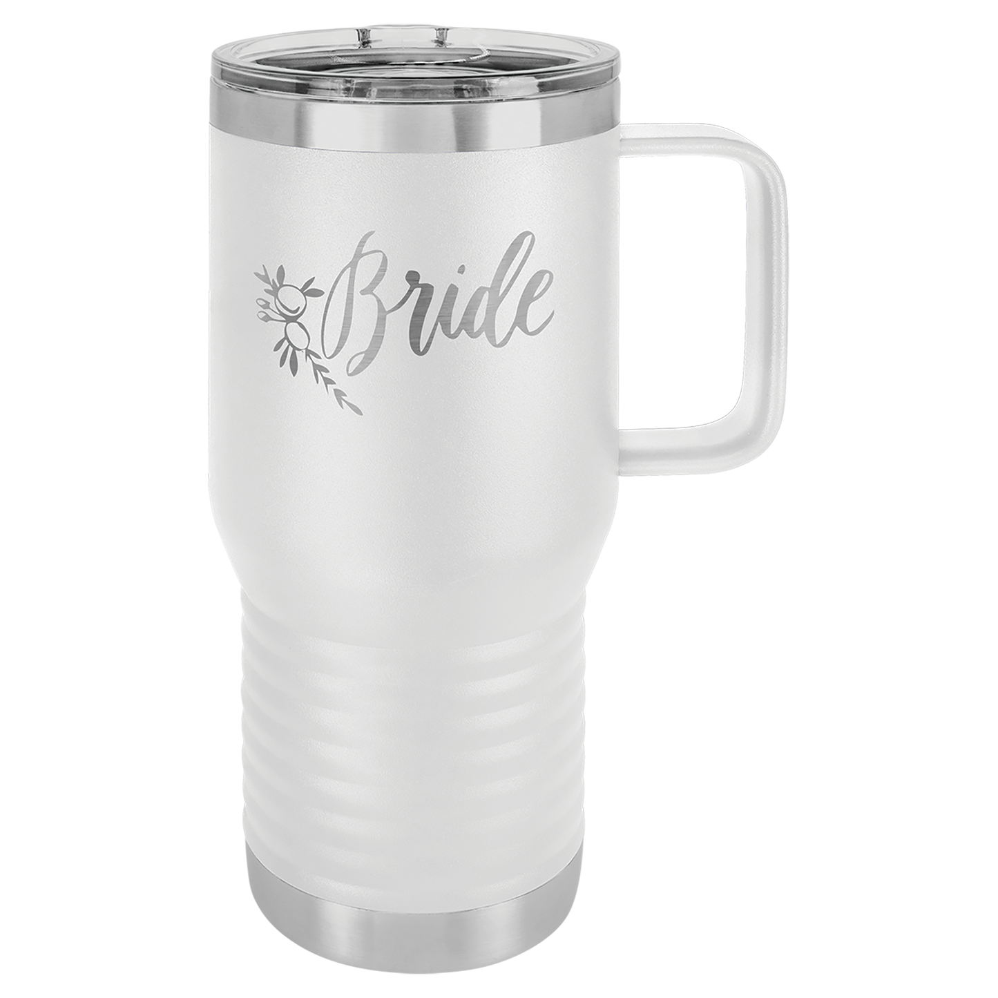 White 20 oz Vacuum Insulated Travel Mug with Slider Lid - Personalized