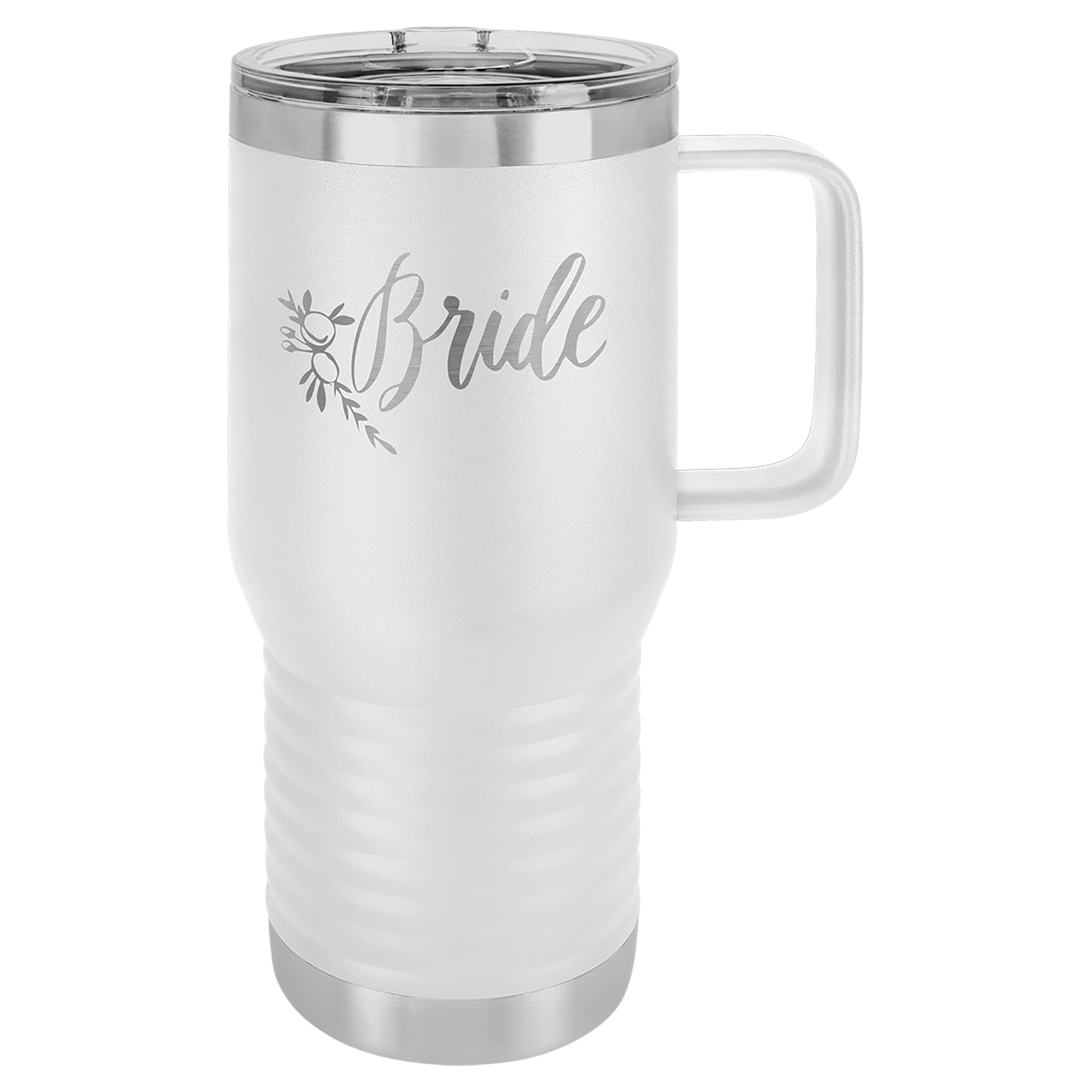 White 20 oz Vacuum Insulated Travel Mug with Slider Lid - Personalized