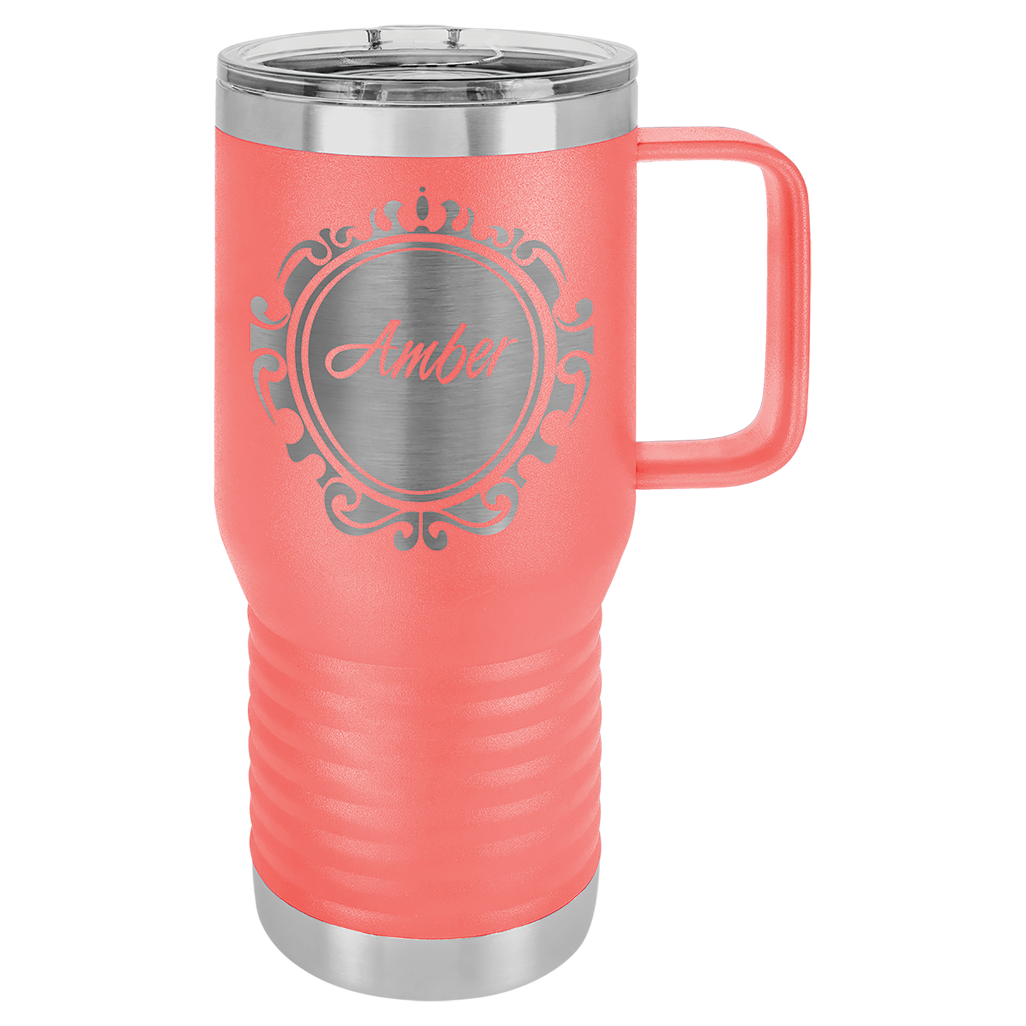 Coral 20 oz Vacuum Insulated Travel Mug with Slider Lid - Personalized