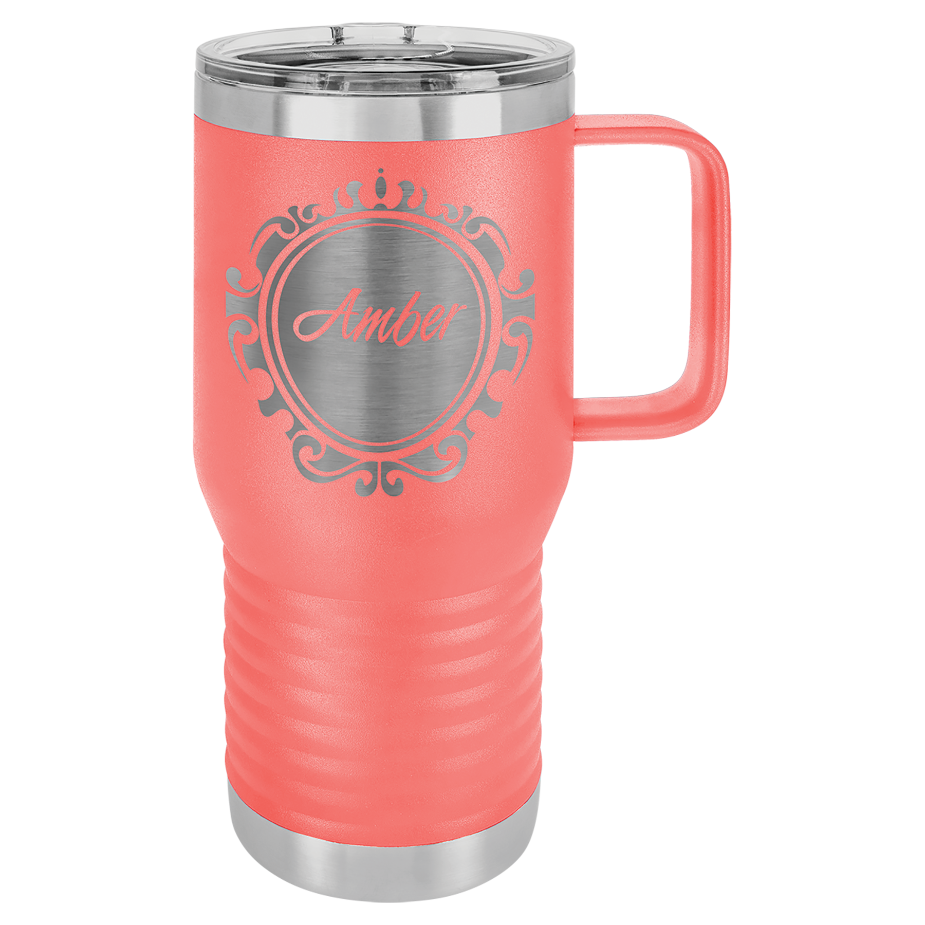 Coral 20 oz Vacuum Insulated Travel Mug with Slider Lid - Personalized