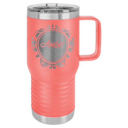 Coral 20 oz Vacuum Insulated Travel Mug with Slider Lid - Personalized
