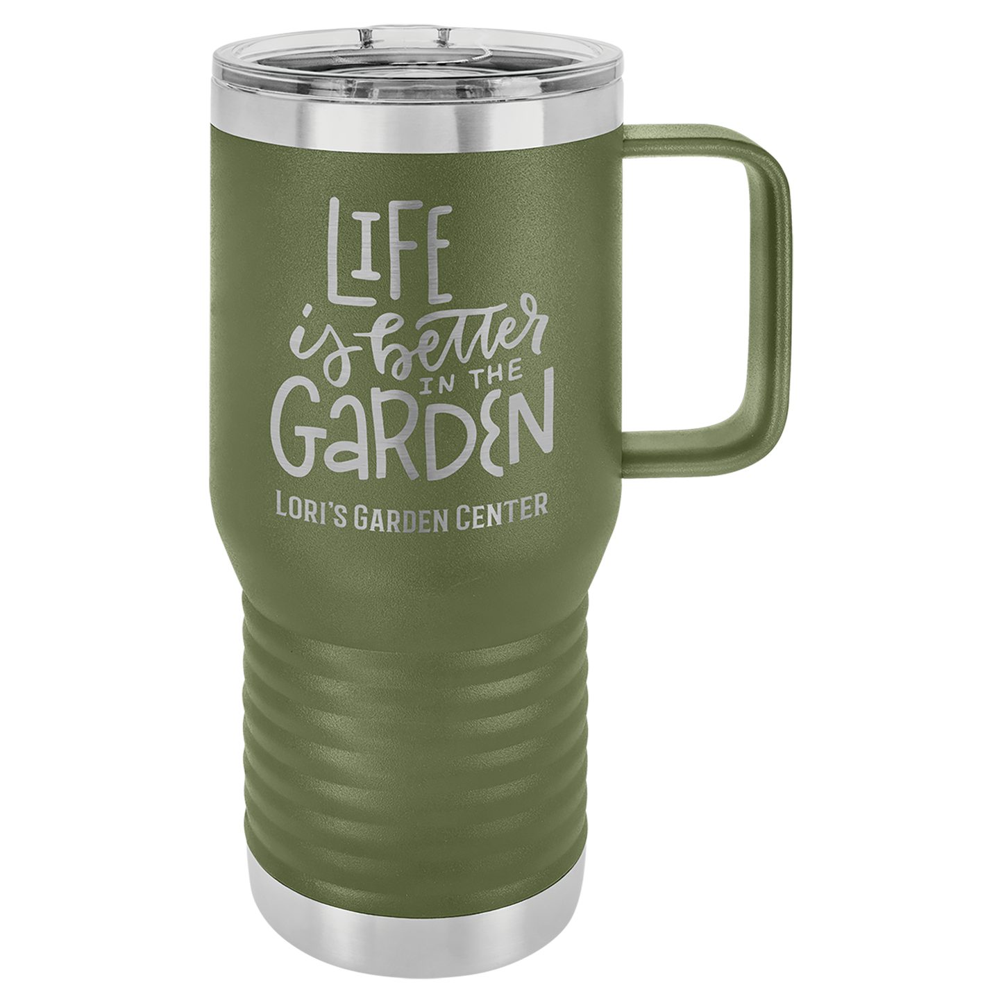 Olive Green 20 oz Vacuum Insulated Travel Mug with Slider Lid - Personalized