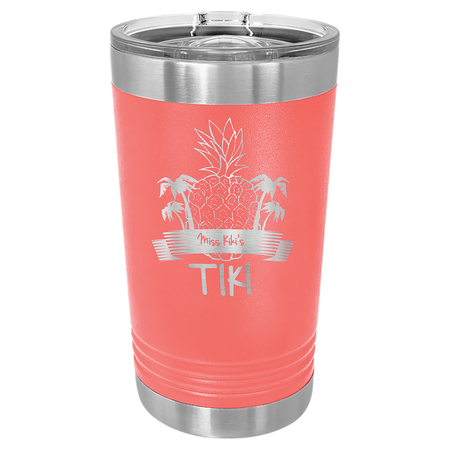 Coral 16 oz Vacuum Insulated Pint with Slider Lid - Personalized