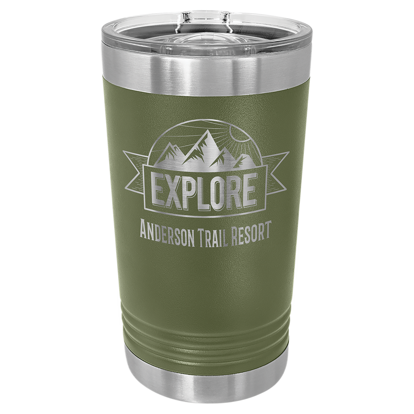 Olive Green 16 oz Vacuum Insulated Pint with Slider Lid - Personalized