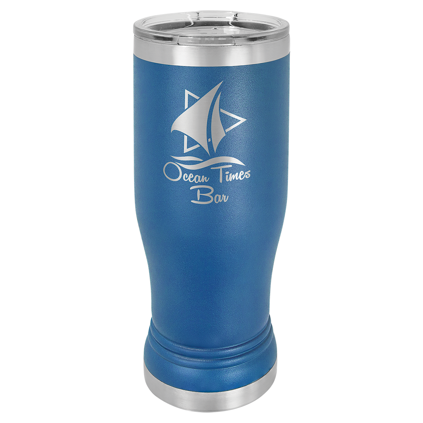 Royal Blue 14 oz. Pilsner Bottle with Clear Lid - Personalized