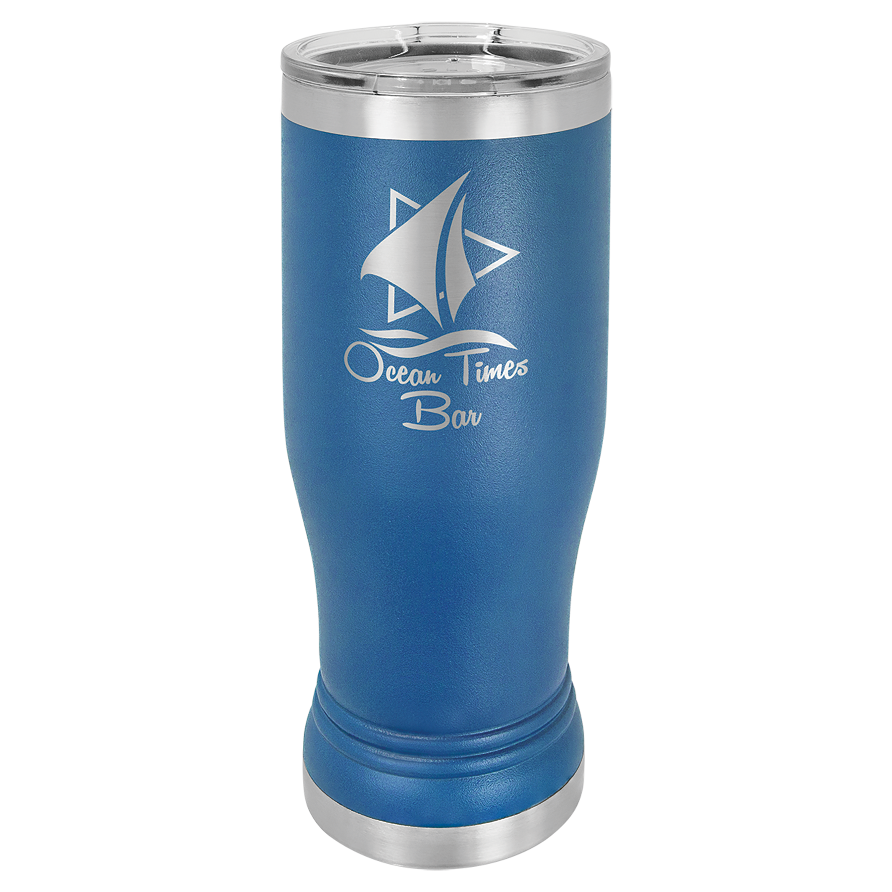 Royal Blue 14 oz. Pilsner Bottle with Clear Lid - Personalized