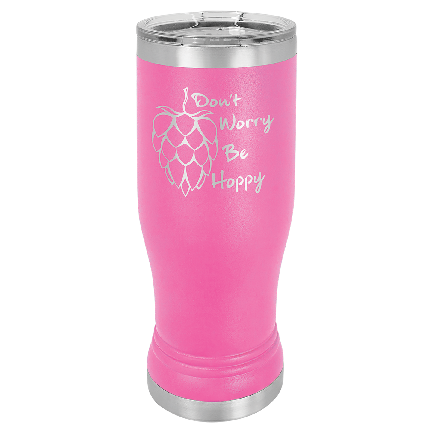 Pink 14 oz. Pilsner Bottle with Clear Lid - Personalized