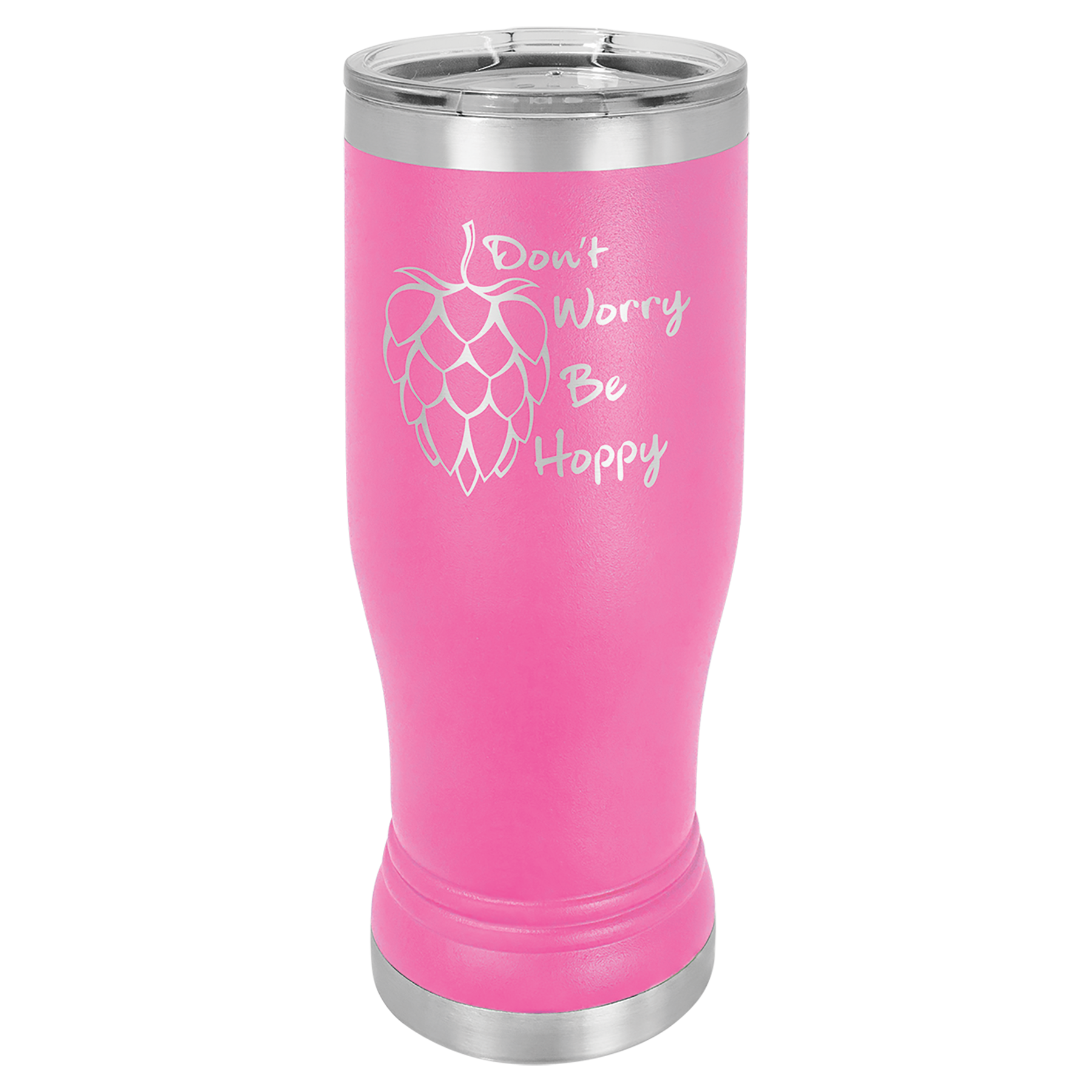 Pink 14 oz. Pilsner Bottle with Clear Lid - Personalized
