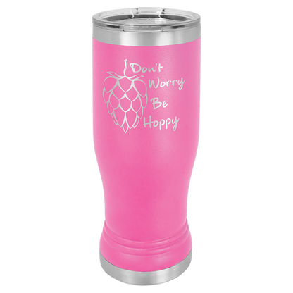 Pink 14 oz. Pilsner Bottle with Clear Lid - Personalized