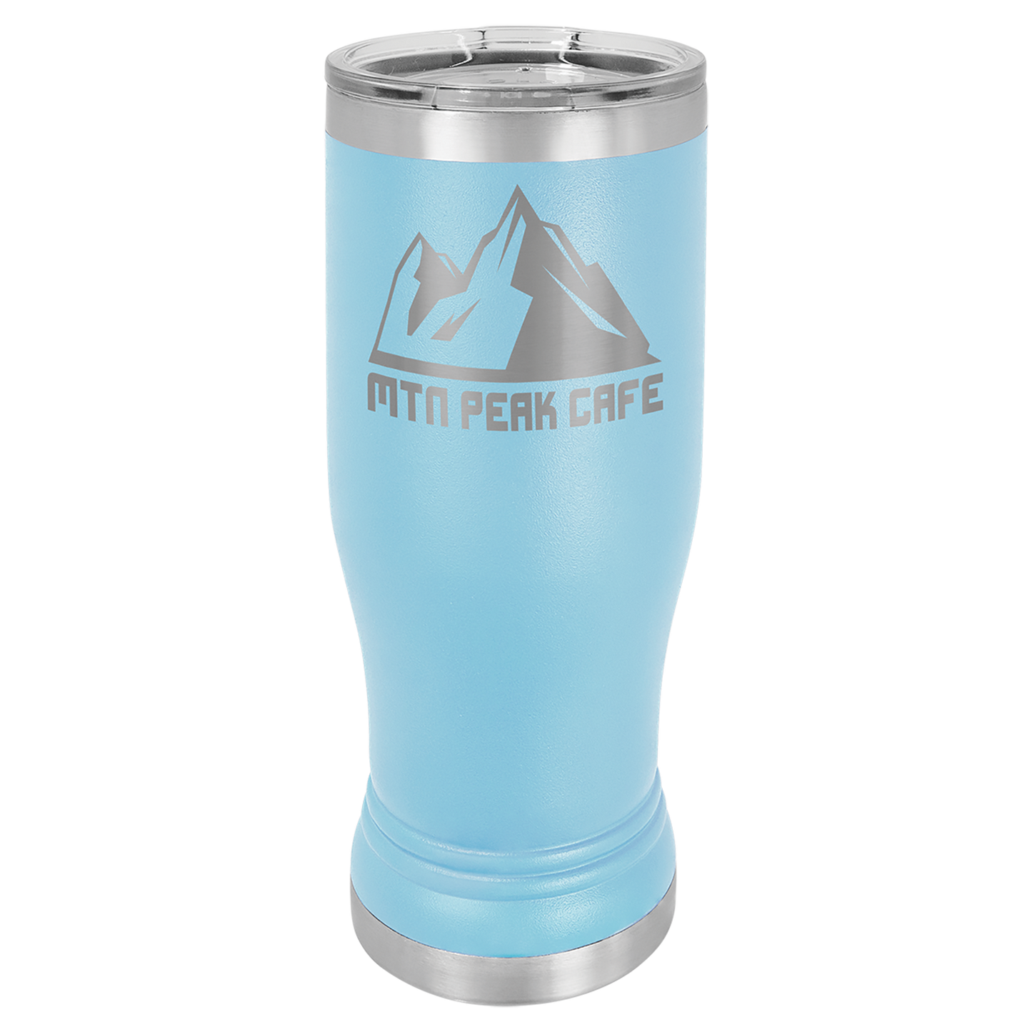  Light Blue 14 oz. Pilsner Bottle with Clear Lid - Personalized