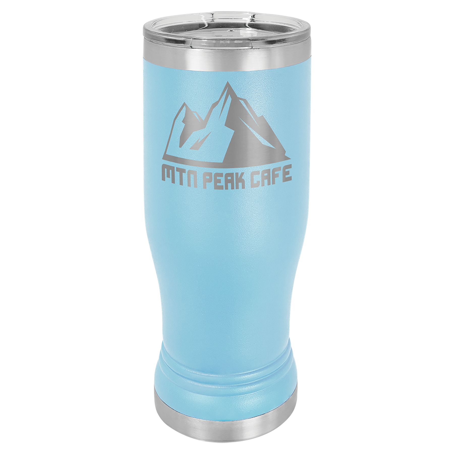  Light Blue 14 oz. Pilsner Bottle with Clear Lid - Personalized