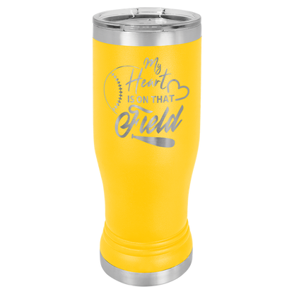 Yellow 14 oz. Pilsner Bottle with Clear Lid - Personalized