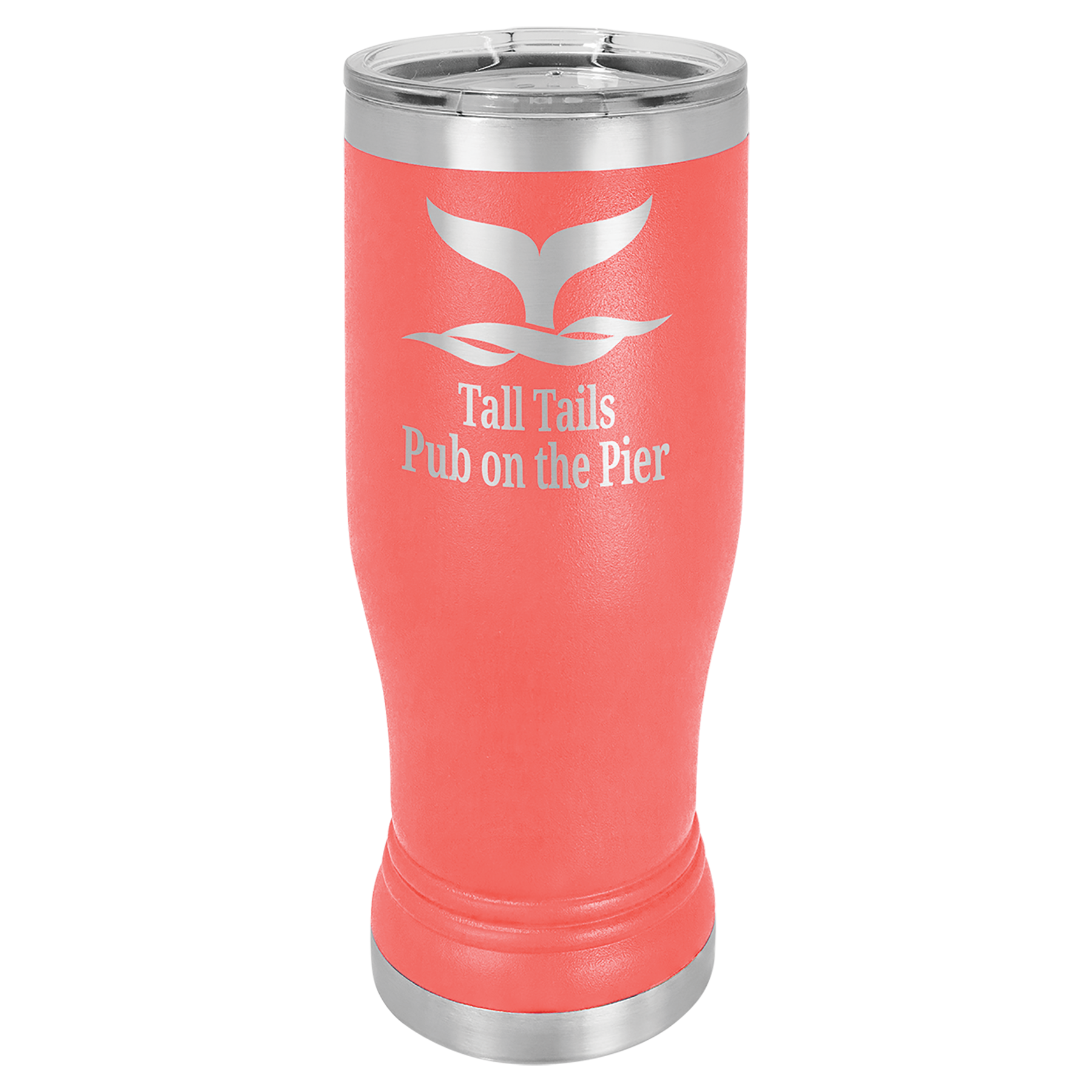Coral 14 oz. Pilsner Bottle with Clear Lid - Personalized