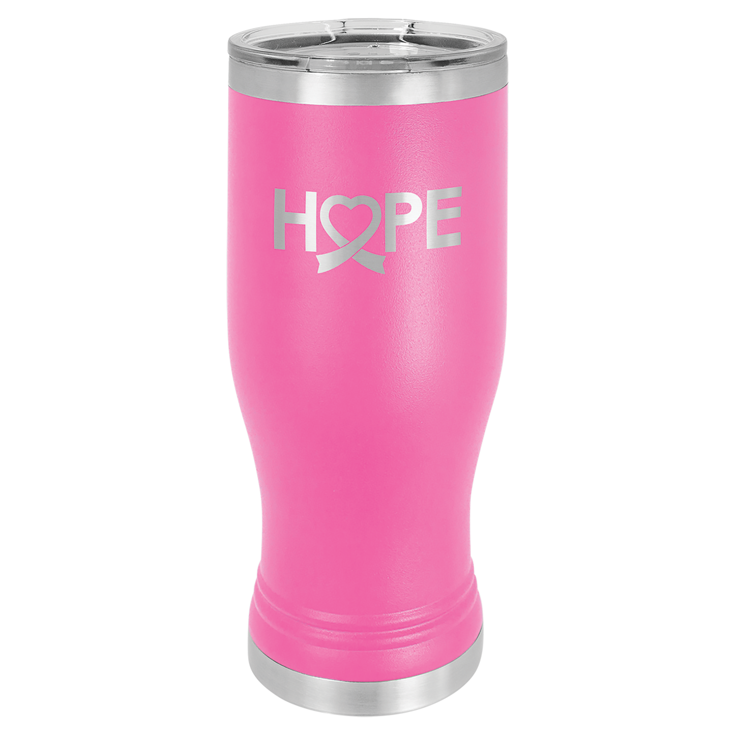 Pink 20 oz Vacuum Insulated Pilsner Bottle with Clear Lid - Personalized