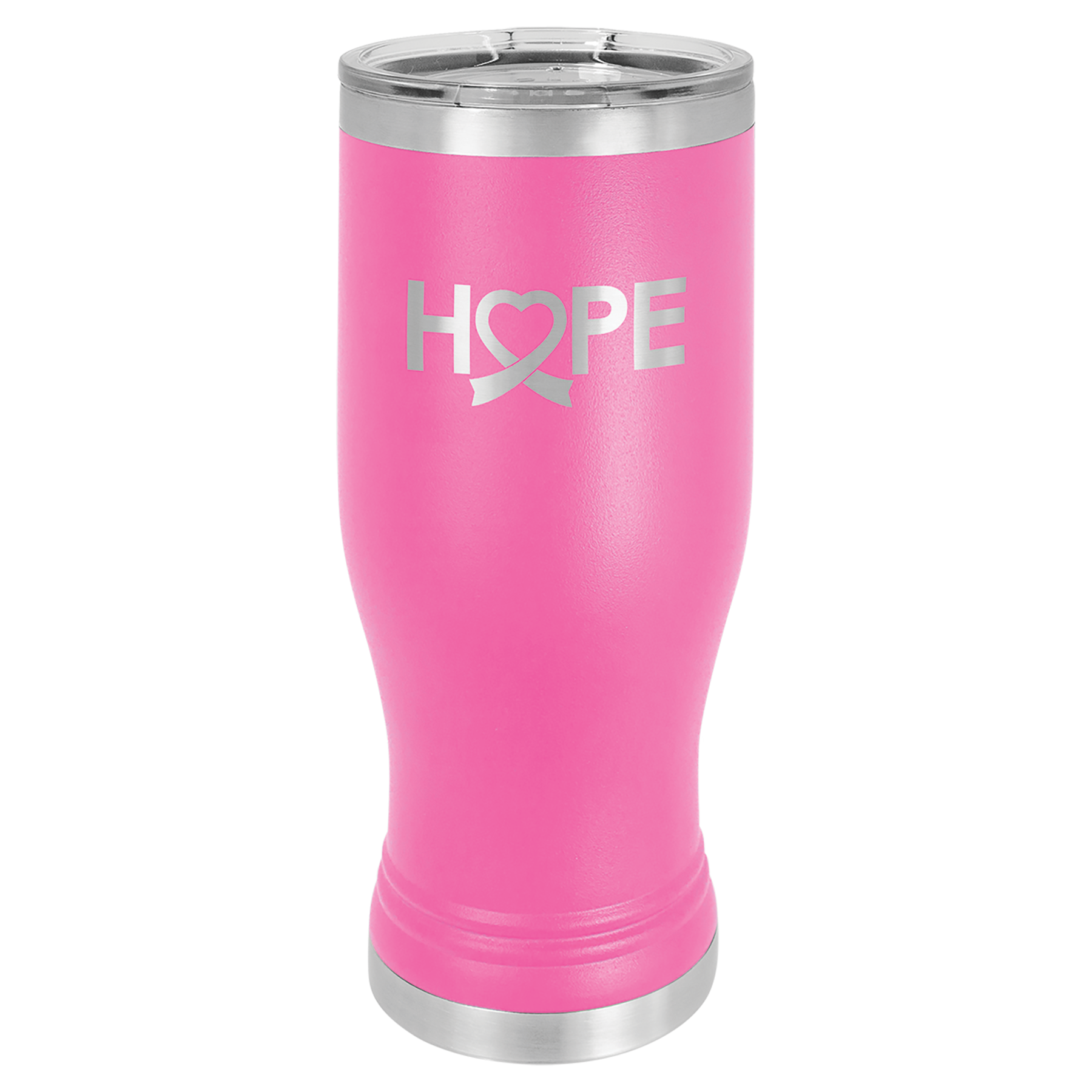 Pink 20 oz Vacuum Insulated Pilsner Bottle with Clear Lid - Personalized