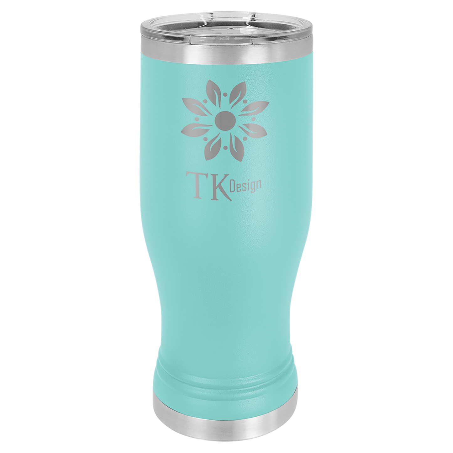 Teal Blue 20 oz Vacuum Insulated Pilsner Bottle with Clear Lid - Personalized