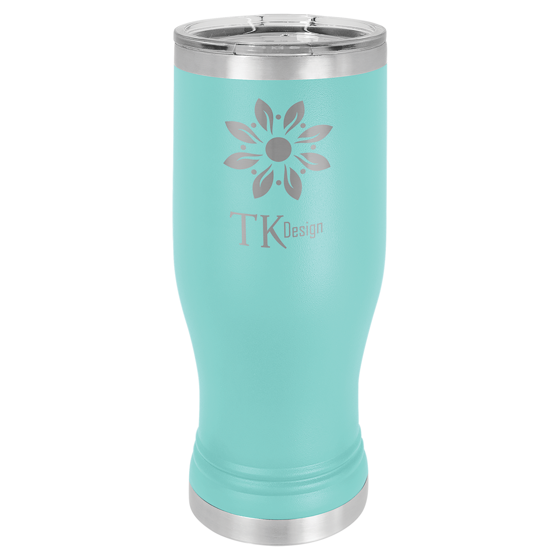 Teal Blue 20 oz Vacuum Insulated Pilsner Bottle with Clear Lid - Personalized