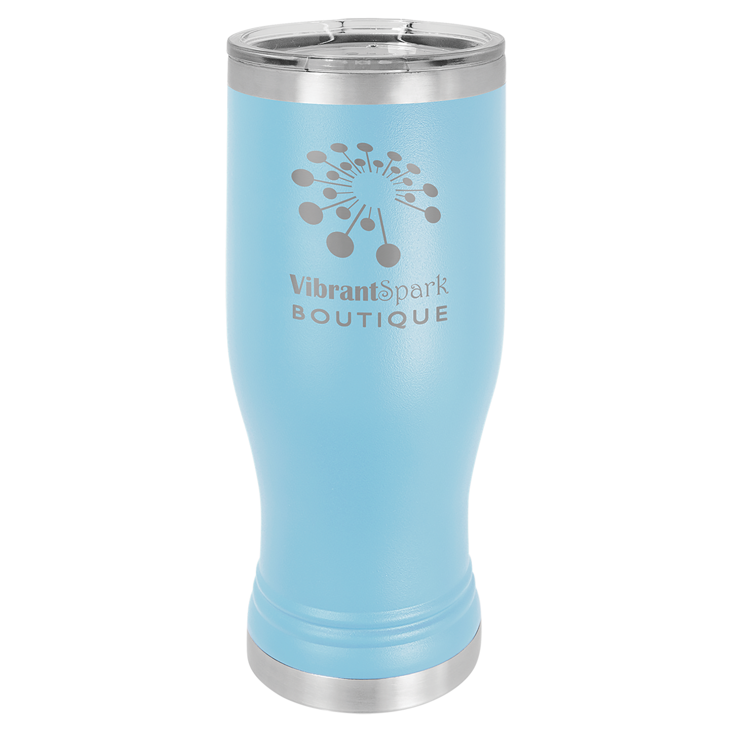 Light Blue 20 oz Vacuum Insulated Pilsner Bottle with Clear Lid - Personalized