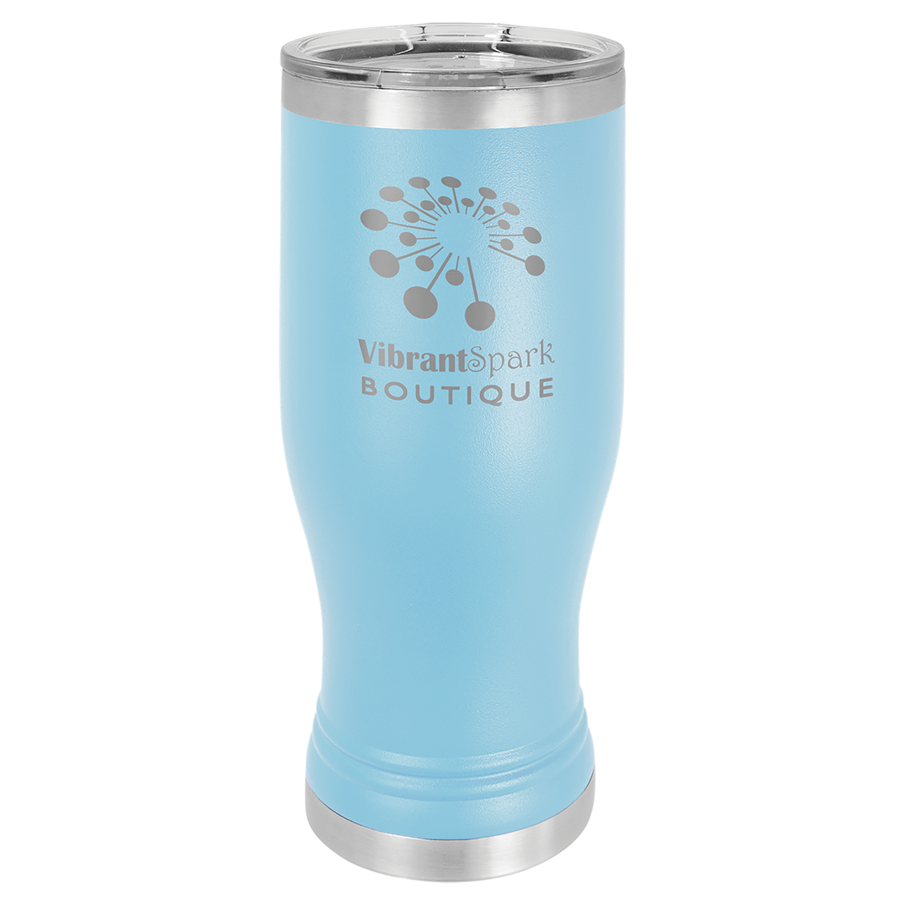 Light Blue 20 oz Vacuum Insulated Pilsner Bottle with Clear Lid - Personalized