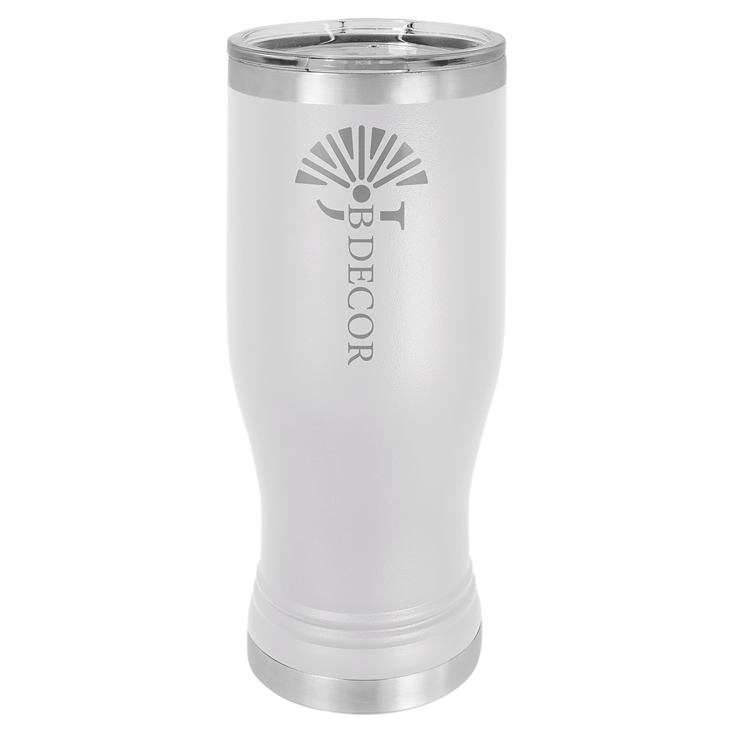 White 20 oz Vacuum Insulated Pilsner Bottle with Clear Lid - Personalized