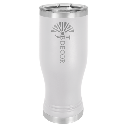 White 20 oz Vacuum Insulated Pilsner Bottle with Clear Lid - Personalized