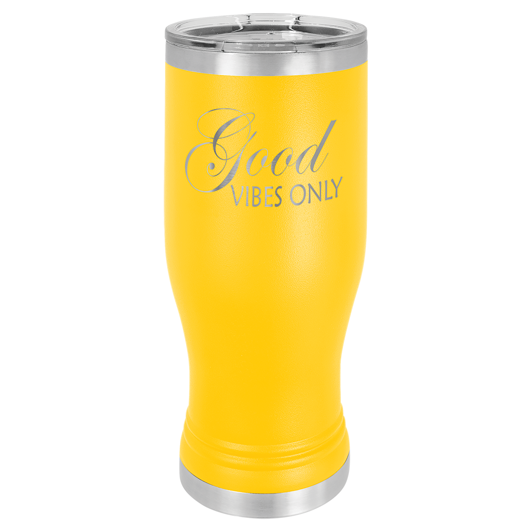 Yellow 20 oz Vacuum Insulated Pilsner Bottle with Clear Lid - Personalized