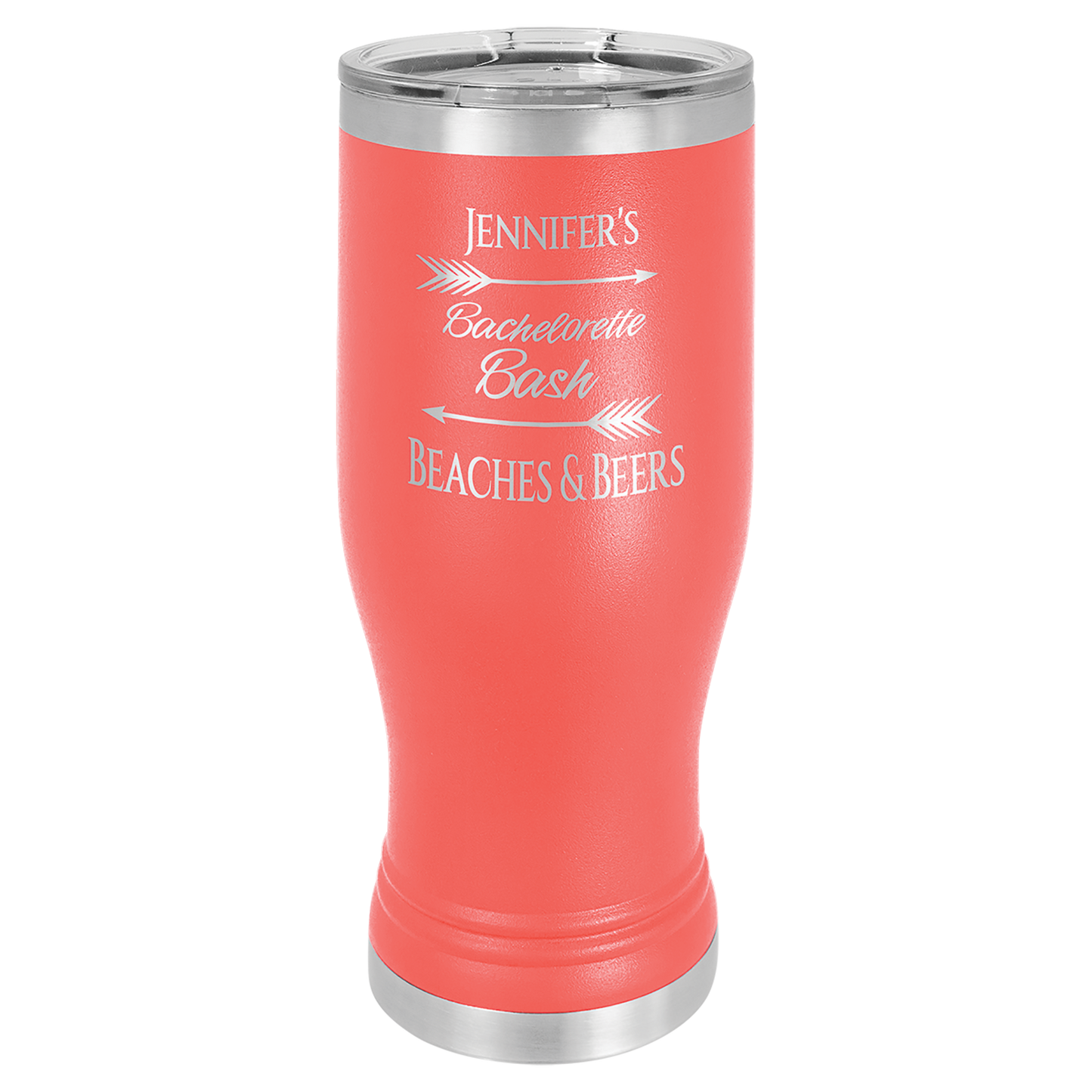 Coral 20 oz Vacuum Insulated Pilsner Bottle with Clear Lid - Personalized