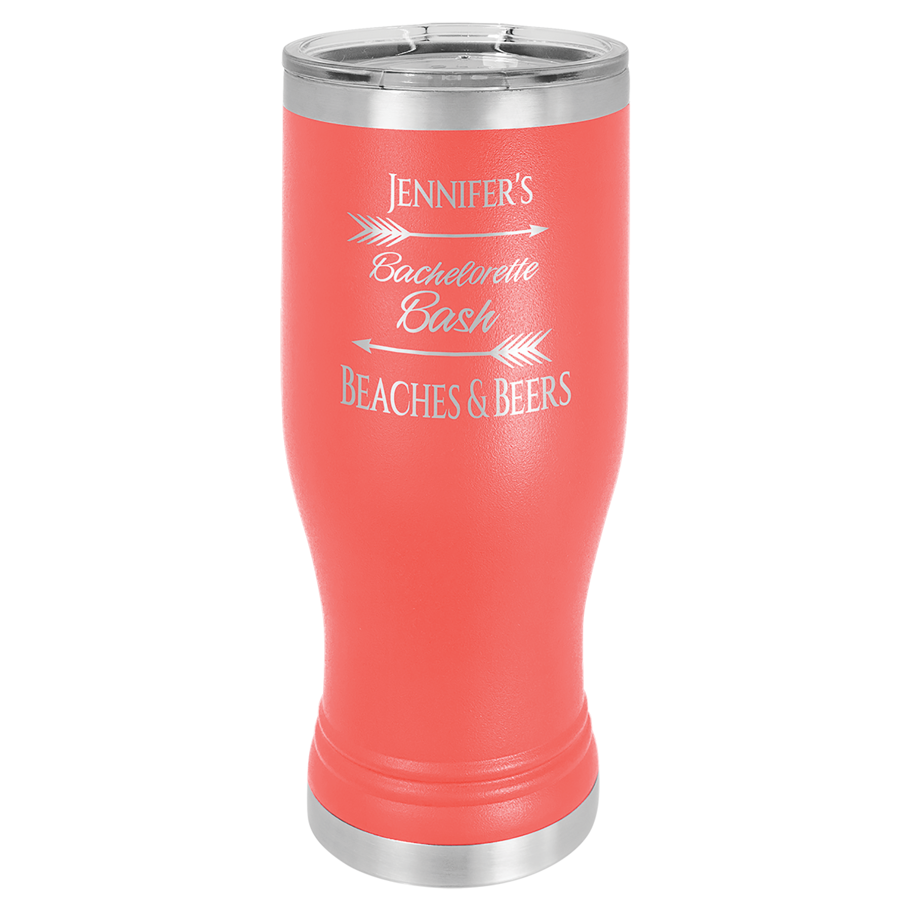 Coral 20 oz Vacuum Insulated Pilsner Bottle with Clear Lid - Personalized