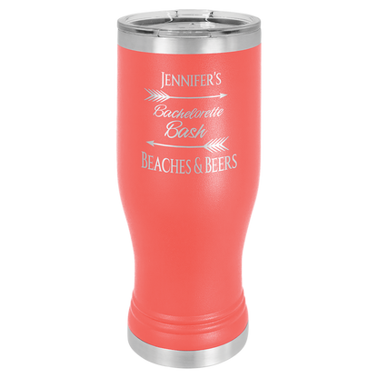Coral 20 oz Vacuum Insulated Pilsner Bottle with Clear Lid - Personalized