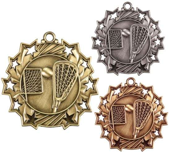 Lacrosse Ten Star Medal - Gold, Silver or Bronze | Engraved La Crosse 10 Star Medallion | 2.25 Inch Wide Decade Awards