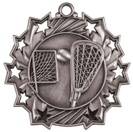 Lacrosse Ten Star Medal - Gold, Silver or Bronze | Engraved La Crosse 10 Star Medallion | 2.25 Inch Wide Decade Awards