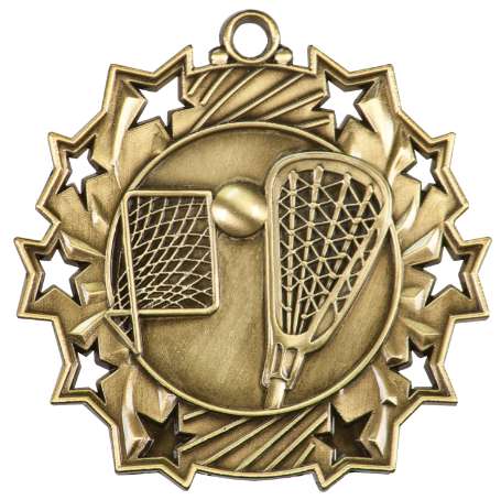 Lacrosse Ten Star Medal - Gold, Silver or Bronze | Engraved La Crosse 10 Star Medallion | 2.25 Inch Wide Decade Awards