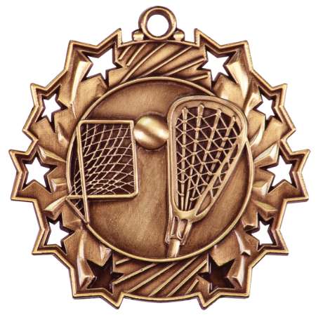 Lacrosse Ten Star Medal - Gold, Silver or Bronze | Engraved La Crosse 10 Star Medallion | 2.25 Inch Wide Decade Awards