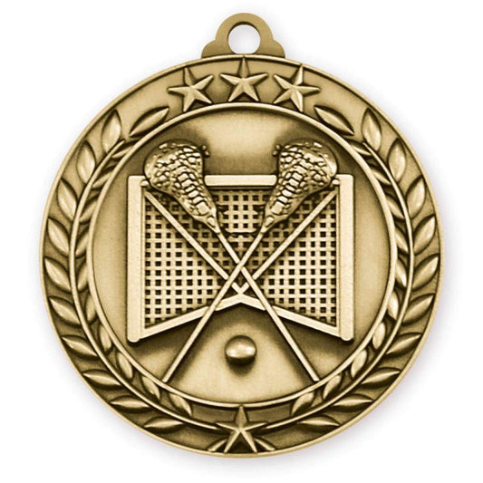 La Crosse Medal, Wreath - Gold | Engraved Gold Lacrosse Medal - 2.75 Inch Wide Decade Awards