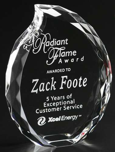 Lambent Flame Crystal Corporate Award | Engraved Crystal Flame - 6", 8" or 10" Decade Awards
