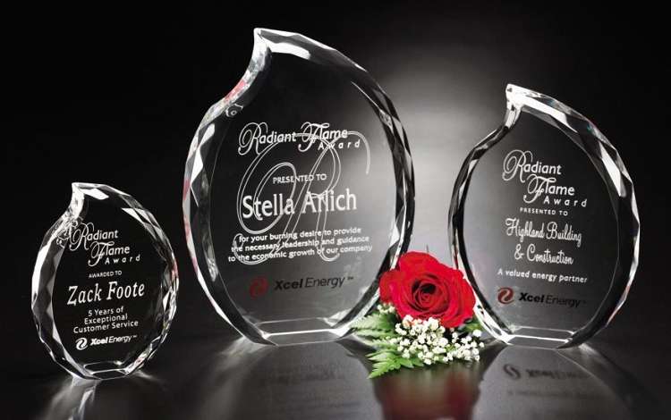 Lambent Flame Crystal Corporate Award | Engraved Crystal Flame - 6", 8" or 10" Decade Awards
