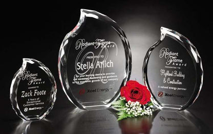 Lambent Flame Crystal Corporate Award | Engraved Crystal Flame - 6", 8" or 10" Decade Awards