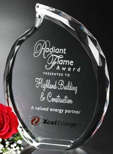 Lambent Flame Crystal Corporate Award | Engraved Crystal Flame - 6", 8" or 10" Decade Awards