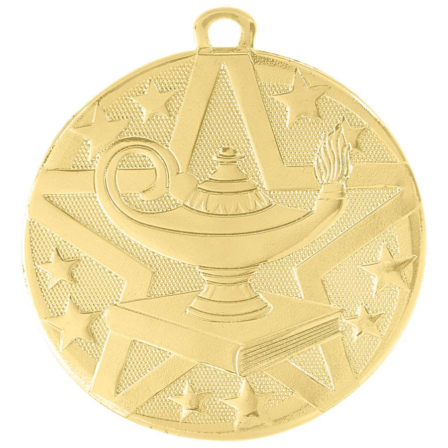 Lamp of Knowledge Superstar Medal - Gold, Silver, or Bronze | Engraved Superstar Knowledge Medallion - 2 Inch Wide Decade Awards